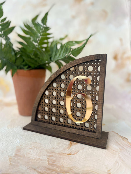 Rattan Half Arch Wood & Gold Acrylic Table Number