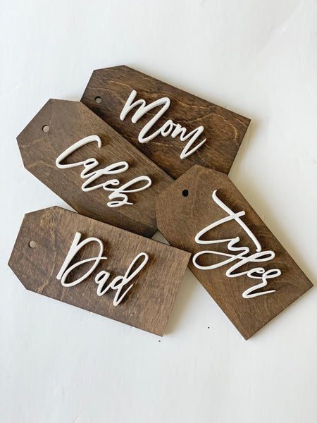 Wood Stocking Tag with Laser Cut Name