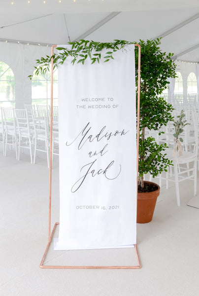 Slender White Fabric Welcome Sign
