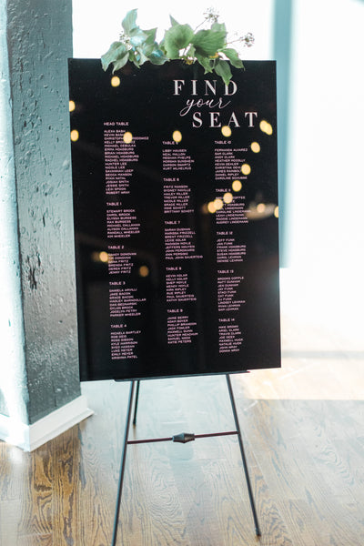 Black Acrylic "Find Your Seat" Modern Wedding Seating Chart