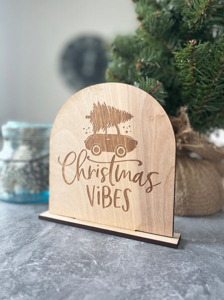 Christmas Vibes Engraved Wood Sign