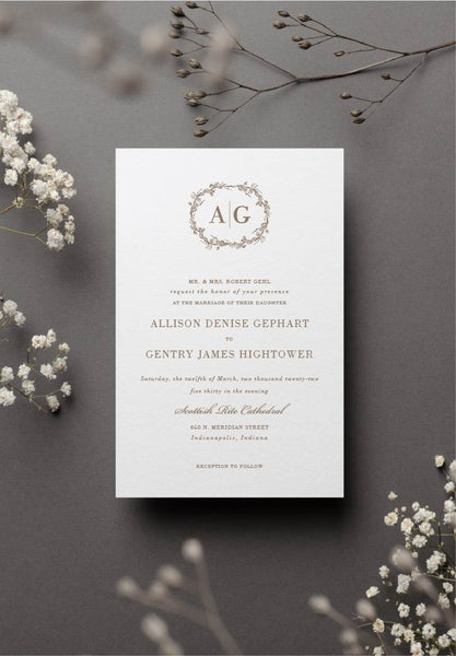 Garden Laurel Monogram Wedding Invitation Suite