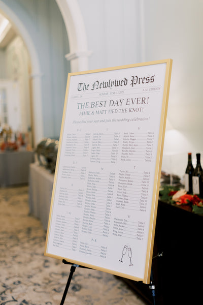 "The Newlywed Press" Newspaper Inspired Wedding Seating Chart